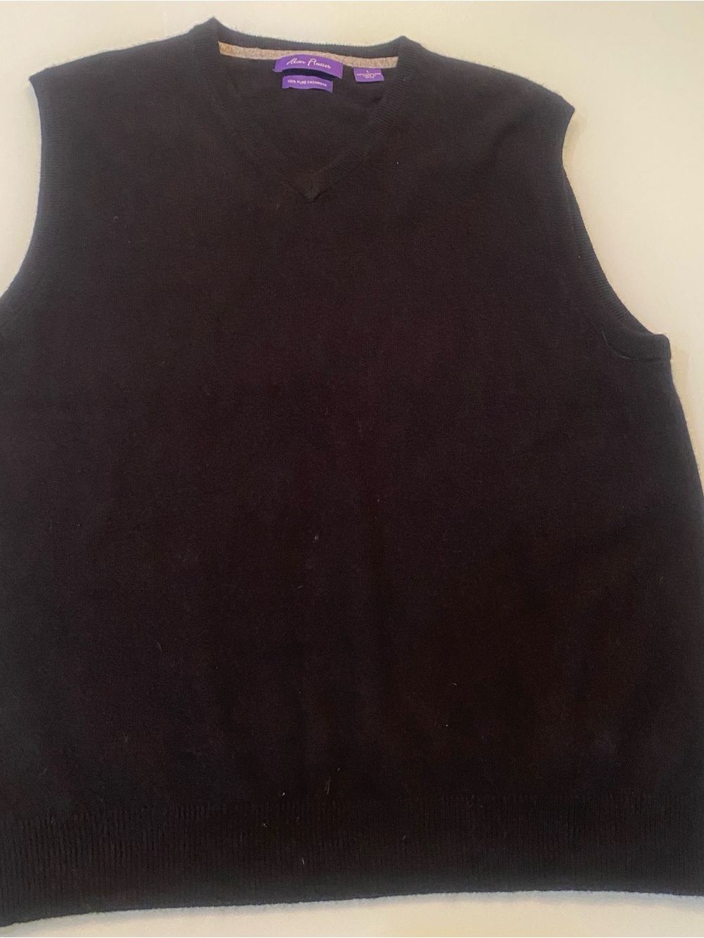 Alan Flusser Mens Black 100% Pure Cashmere V-Neck Sweater Vest Size Large